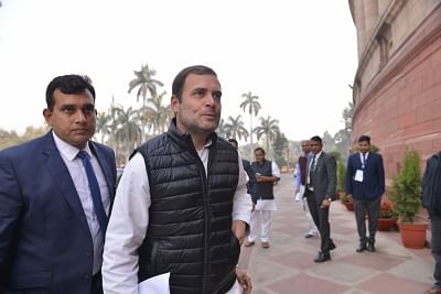 New Delhi: Congress MP Rahul Gandhi arrives at the winter session of Parliament in New Delhi, on Jan 2, 2019. (Photo: IANS)