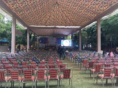 Jaipur: Preparations for Jaipur Literature Festival underway in Jaipur on Jan 22, 2019. (Photo: IANS)