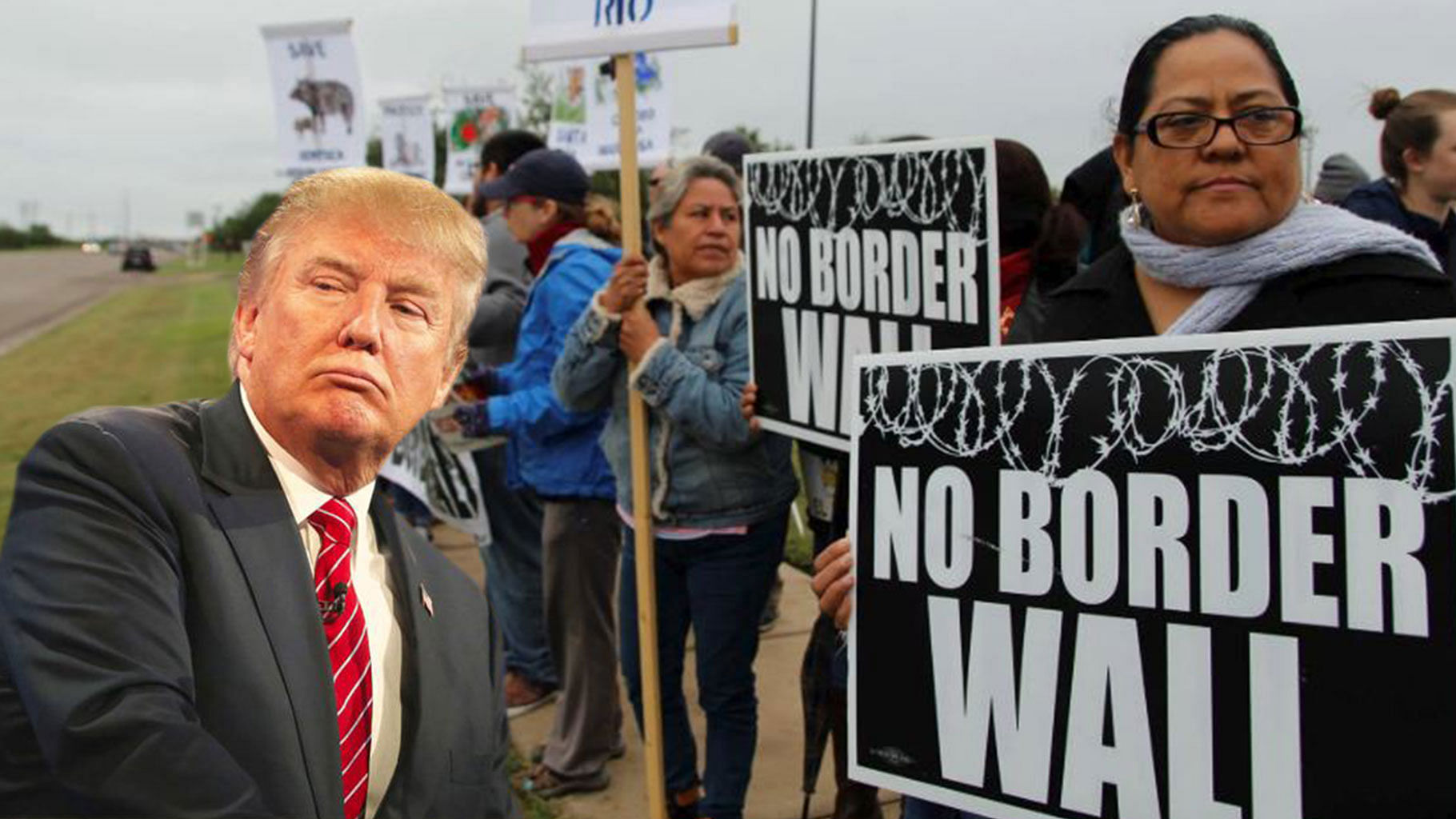 Protesters take to streets against Donald Trump’s demand for a border wall.
