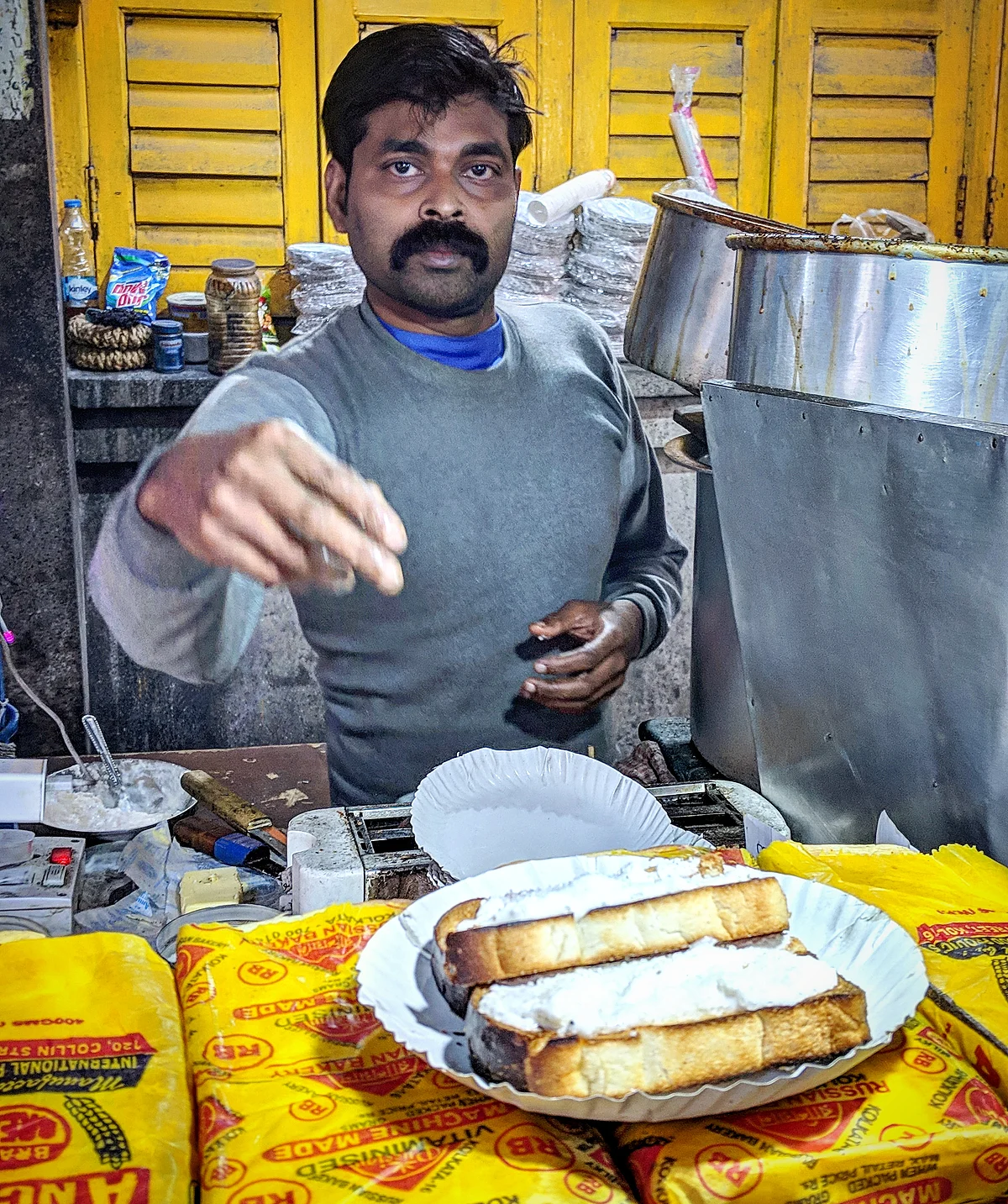 Malai toast near Calcutta Stock Exchange.