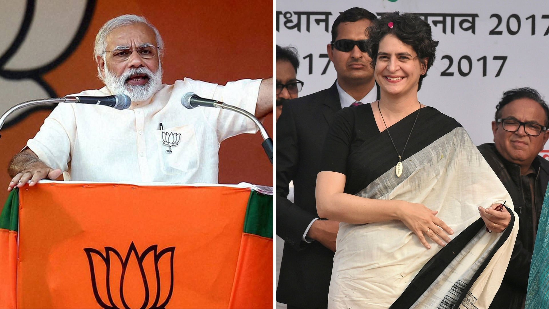 Prime Minister Narendra Modi (left) and Priyanka Gandhi.&nbsp;