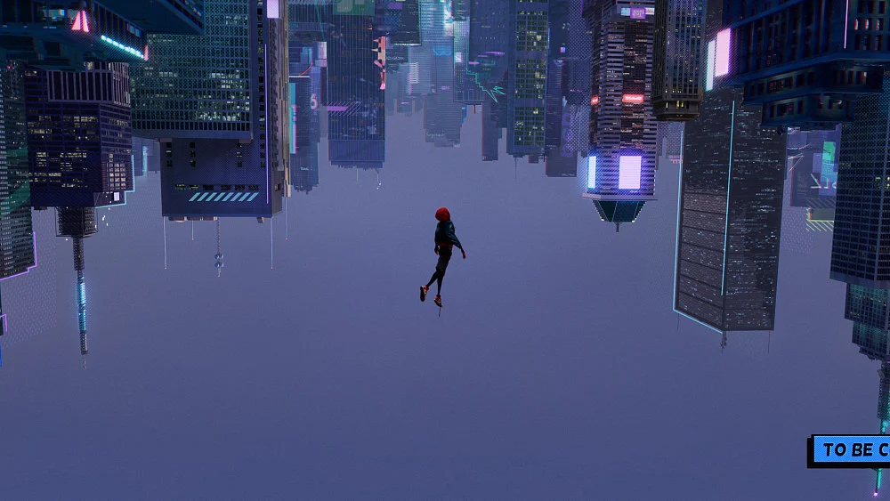 Miles Morales jumping off a skyscraper
