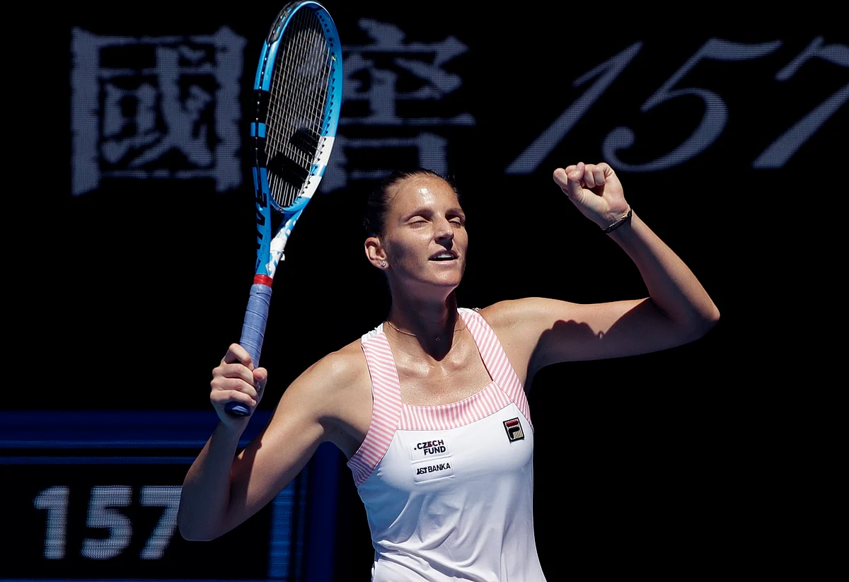 Karolina Pliskova of the Czech Republic celebrates after defeating United States’ Serena Williams in their quarter-final match at the Australian Open.
