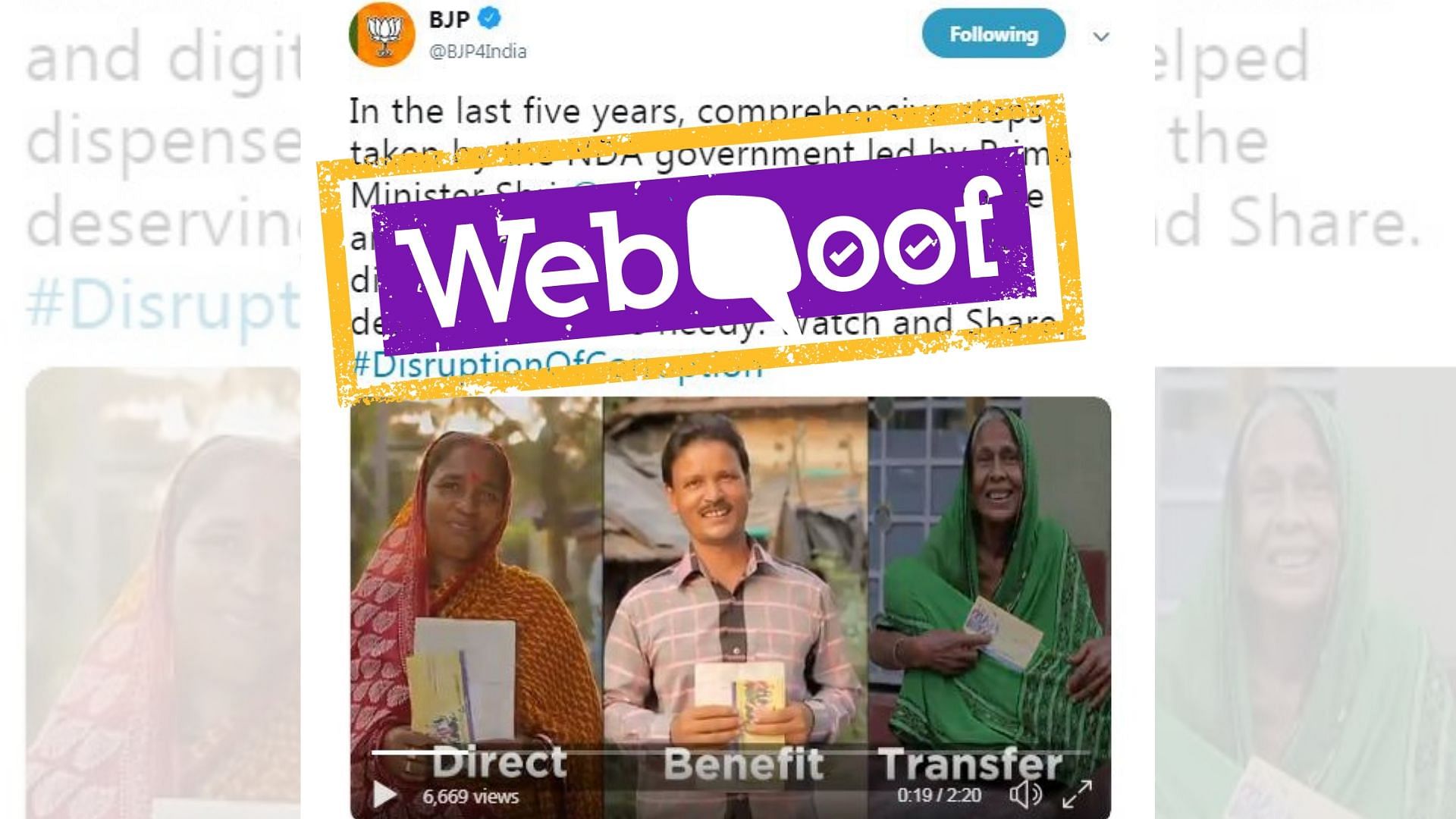 The BJP posted a video on Twitter which claims that Direct Benefit Transfer scheme was brought in by them.
