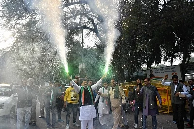 New Delhi: Congress workers celebrate after Congress President Rahul Gandhi appointed Priyanka Gandhi Vadra as party General Secretary in charge of eastern Uttar Pradesh; in New Delhi on Jan 23, 2019. (Photo: IANS)