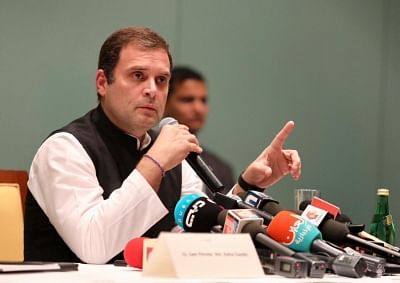 Dubai: Congress President Rahul Gandhi talks to press in Dubai, on Jan 12, 2019. (Photo: IANS/AICC)