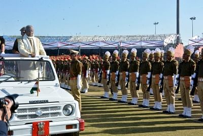 Jaipur: Rajasthan Governor Kalyan Singh inspects guard of honour during 2019 Republic Day Parade in Jaipur on Jan 26, 2019. (Photo: IANS)