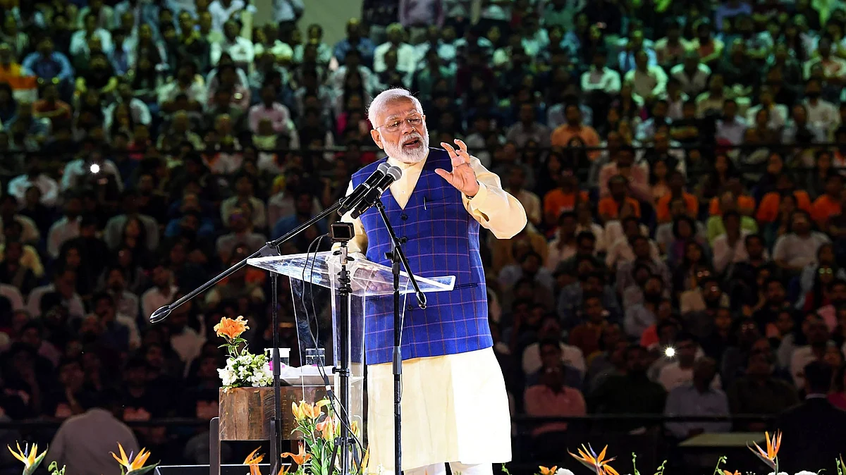 PM Narendra Modi speaking at a youth conclave in Surat on Wednesday, 30 January.