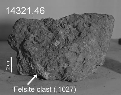 Analysis of lunar samples from the Apollo 14 mission shows that a large impacting asteroid or comet hurtled a piece of Earth rock, about 4 billion years ago, on the Moon