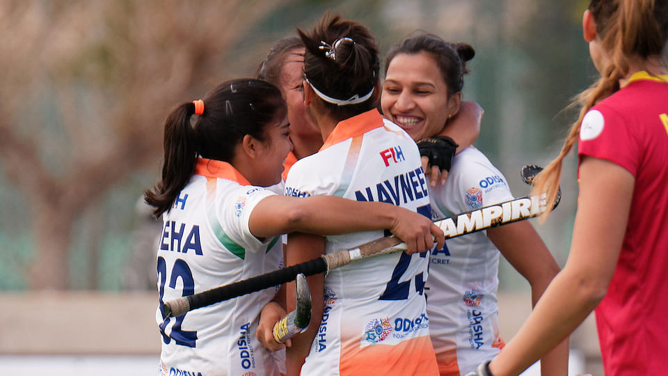 The Indian women’s hockey team beat Spain  5-2 in their third match of the tour on Tuesday.