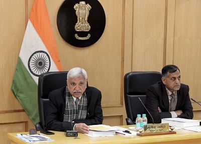 New Delhi: Chief Election Commissioner Sunil Arora and Election Commissioner Ashok Lavasa at a review meeting for Poll Preparedness with all State CEOs, in New Delhi on Jan 12, 2019. (Photo: IANS/PIB)