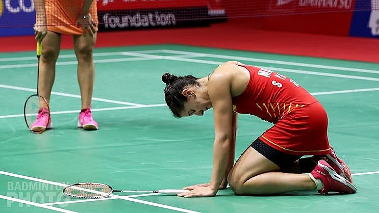 After a medical time out, Marin tried to continue but eventually collapsed to the ground crying.