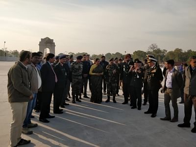 New Delhi: Defence Minister Nirmala Sitharaman reviews the progress on the finishing of the National War Memorial near India Gate in New Delhi on Jan 10, 2019. (Photo: IANS/DPRO)