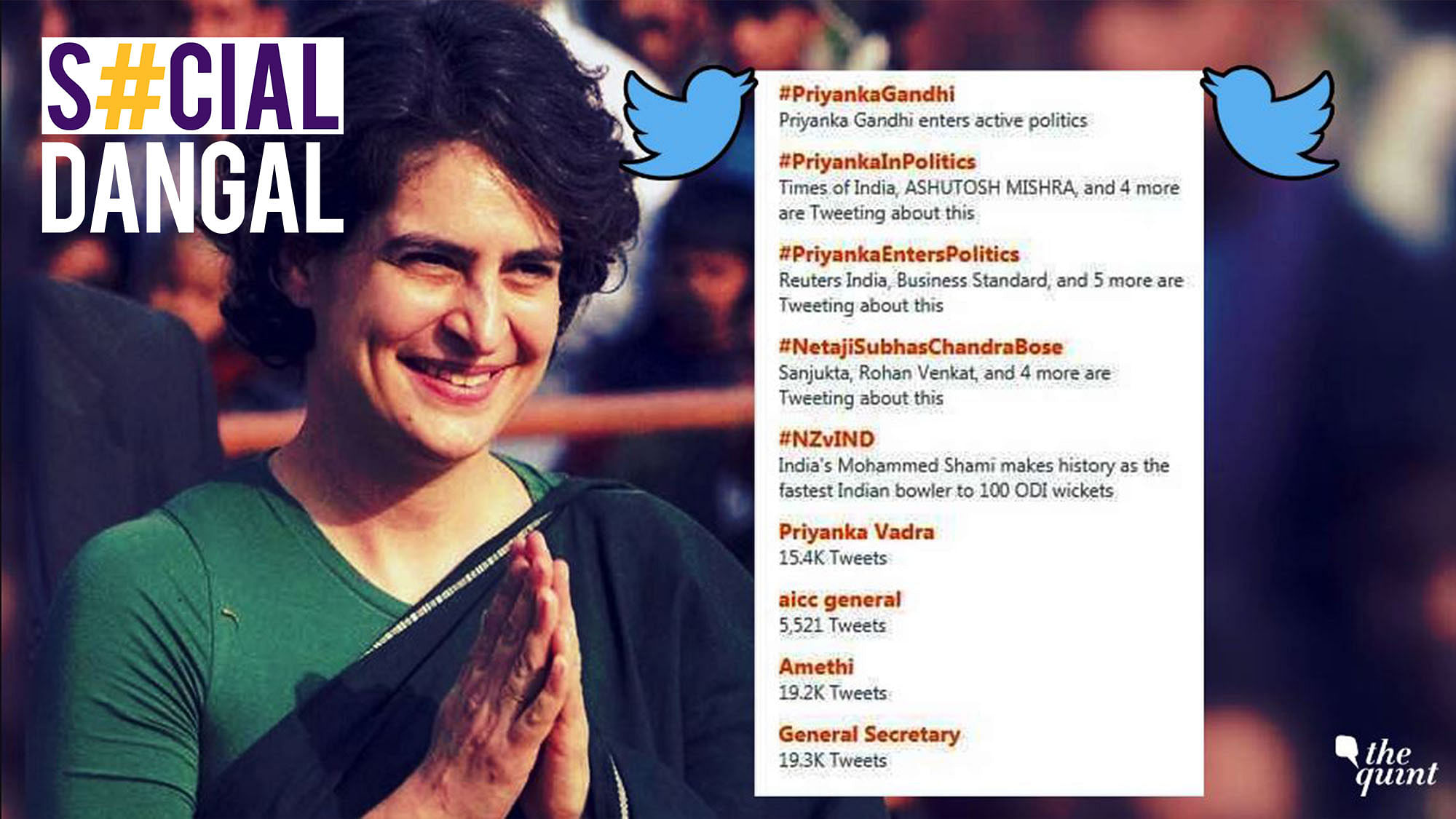 Priyanka Gnadhi ruled Twitter trends on 23 January 2019, when she formally joined Indian politics.