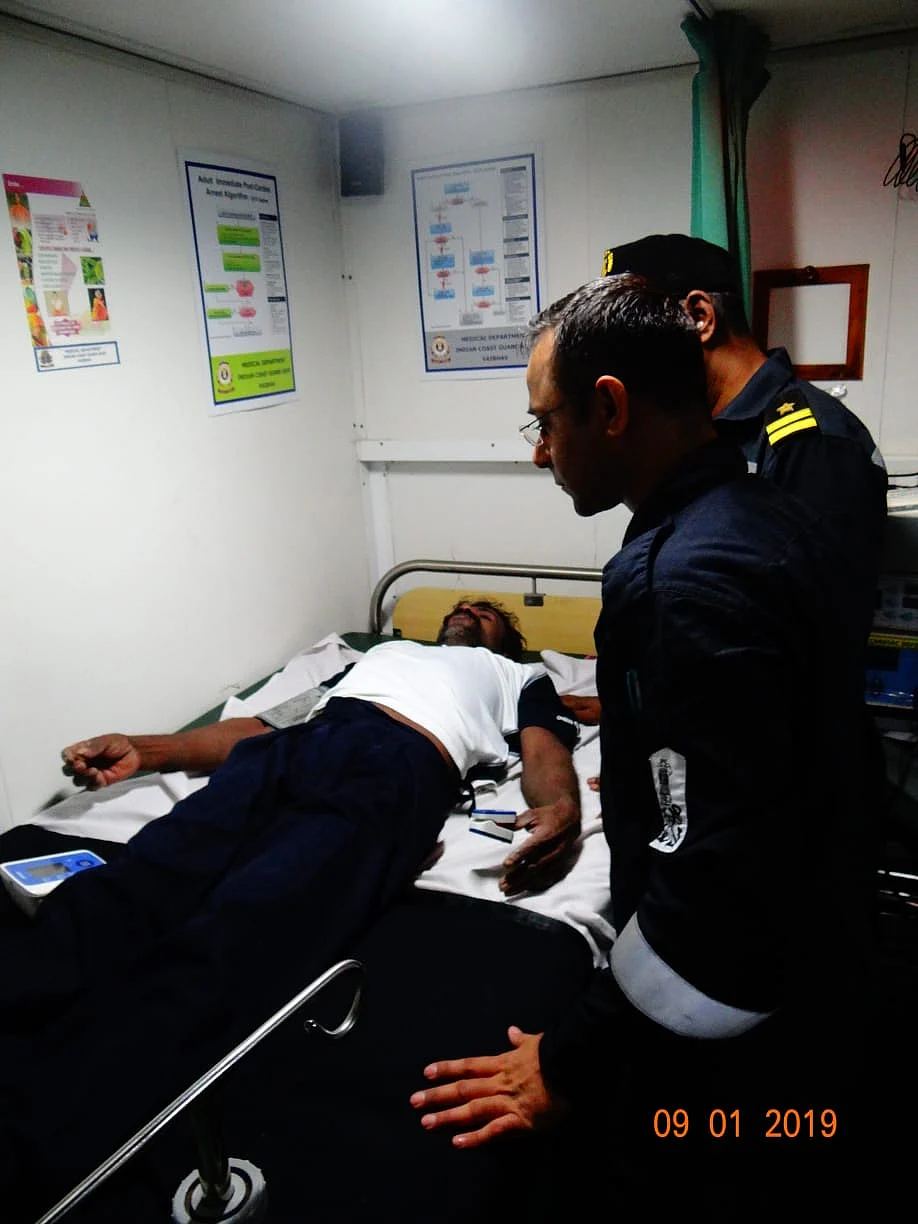 Devrajan, a crew member of an Indian fishing boat <i>RR</i> rescued by the Coast Guard