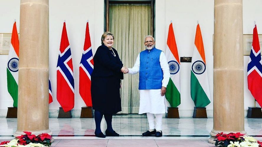  Prime Minister Narendra Modi with Norwegian counterpart Erna Solberg.