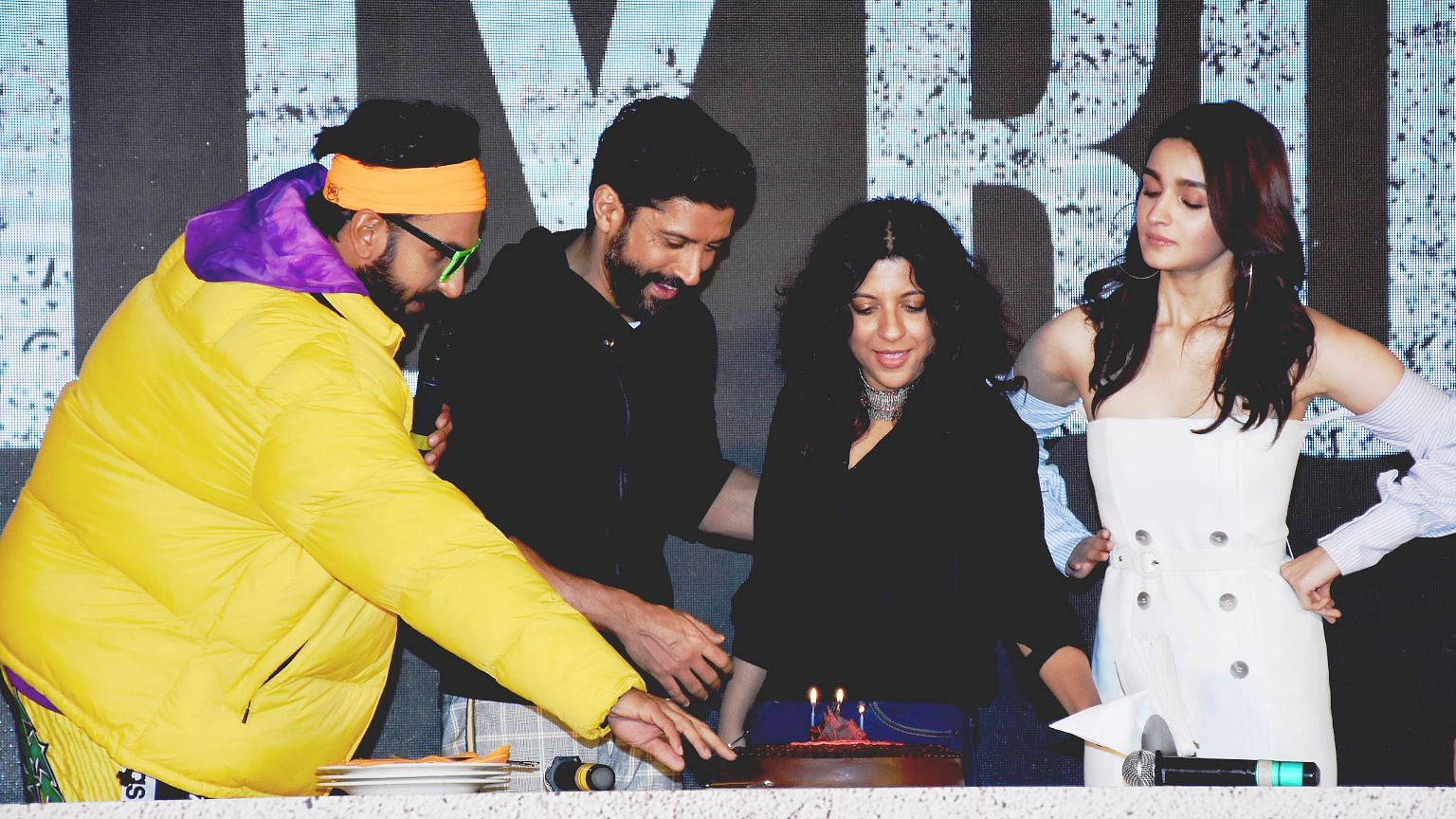 Ranveer Singh, Farhan Akhtar, Zoya Akhtar and Alia Bhatt at the <i>Gully Boy</i> trailer launch.