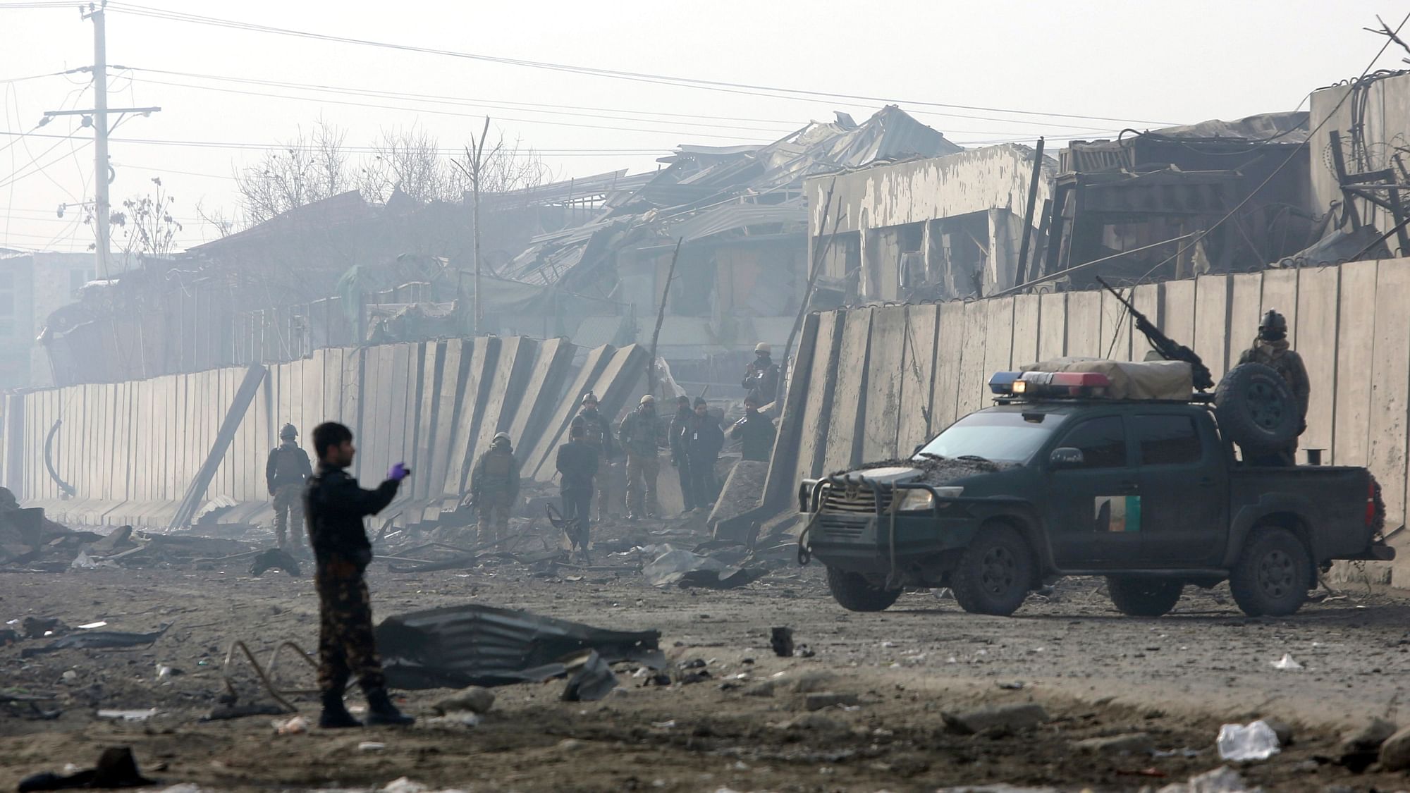 Afghan security forces man at the site a day after an attack in Kabul, Afghanistan, on Tuesday, 15 January, 2019.