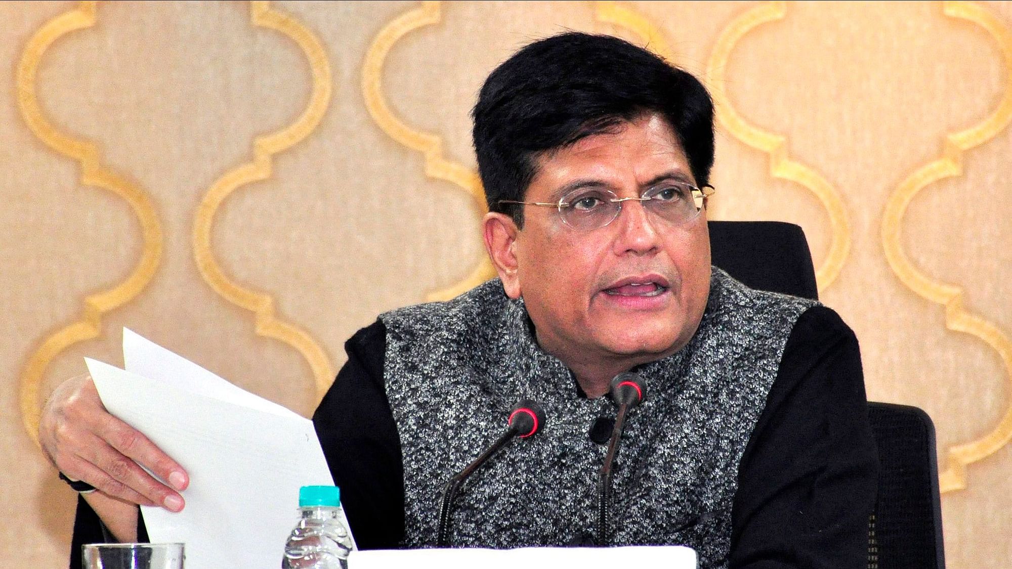 Union Minister for Railways Piyush Goyal addressing a press conference in New Delhi on Wednesday, 23 January.