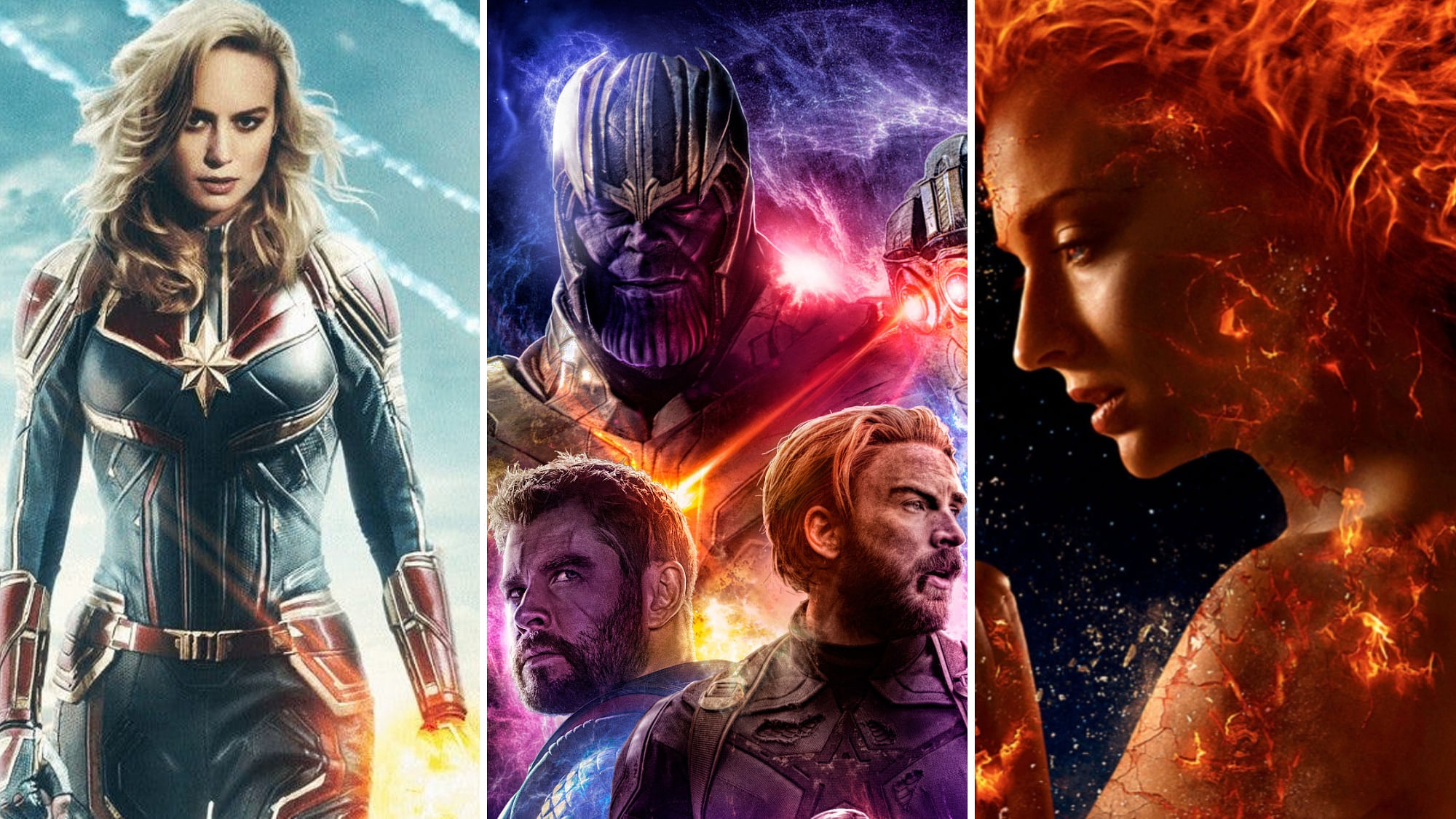 Posters of <i>Captain Marvel</i>, <i>Avengers: Endgame</i> and <i>X-Men: Dark Phoenix</i>.