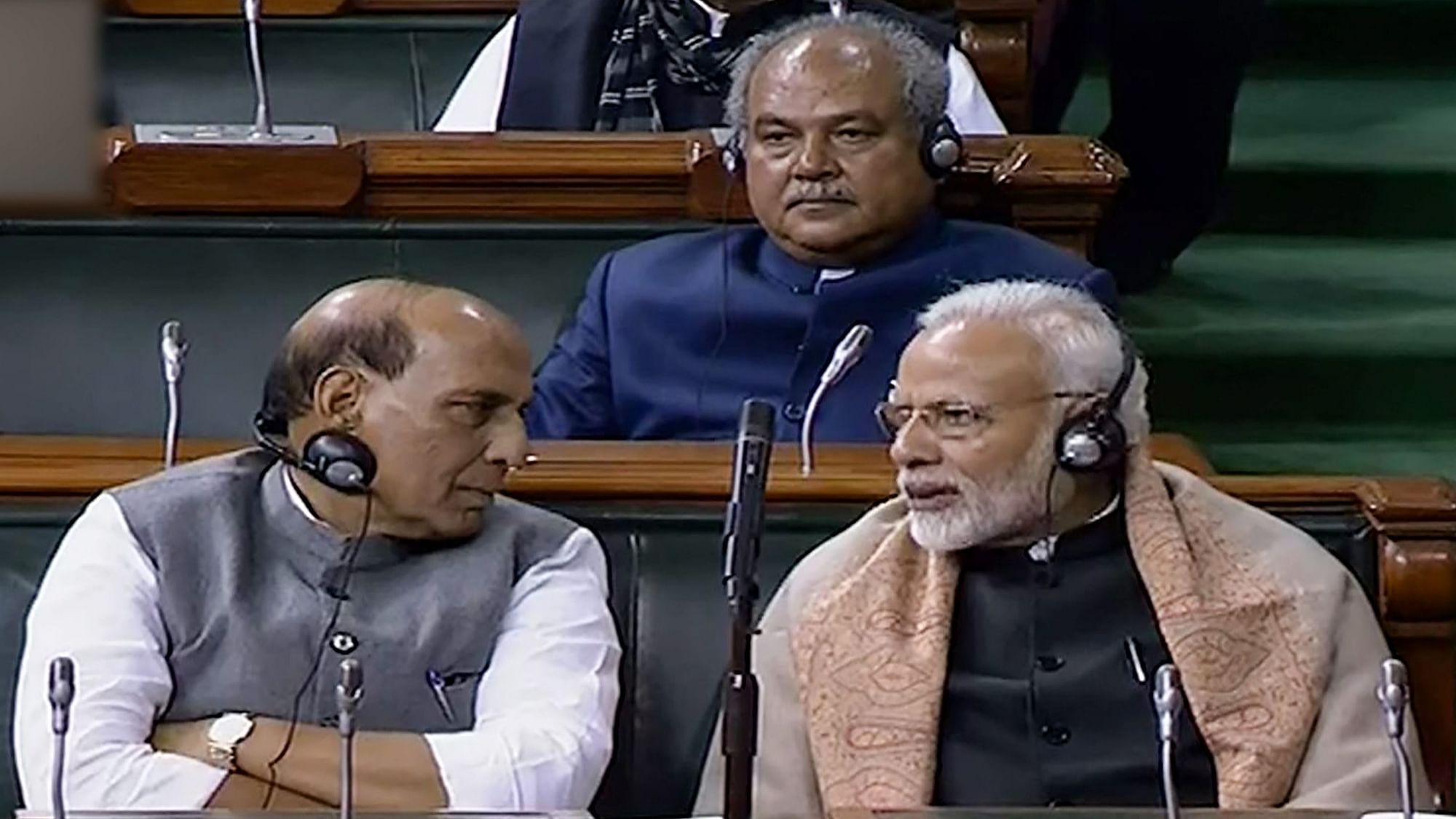 PM Narendra Modi and Home Minister Rajnath Singh during winter session.&nbsp;