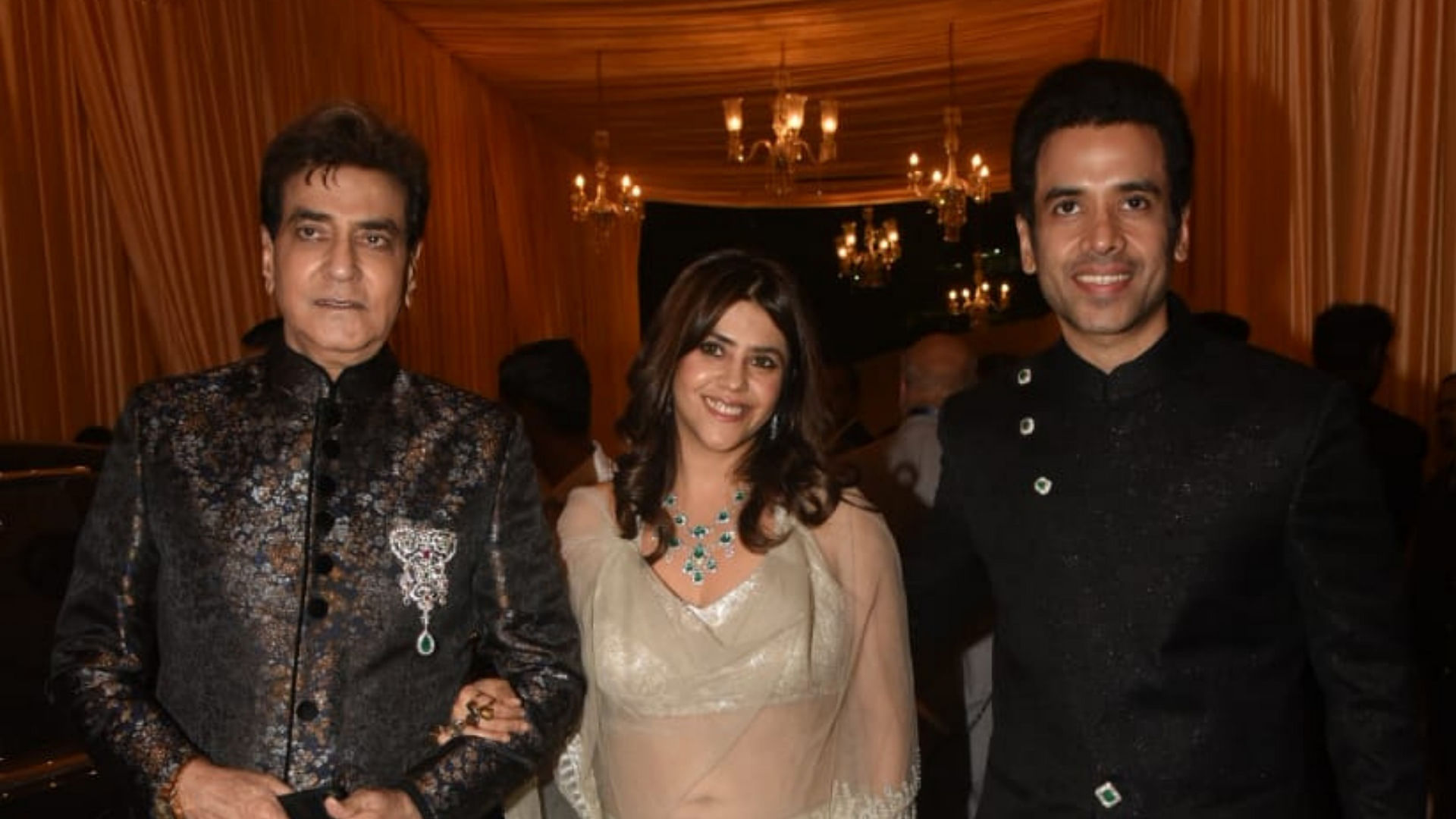 Ekta Kapoor with Jeetendra and Tusshar Kapoor.
