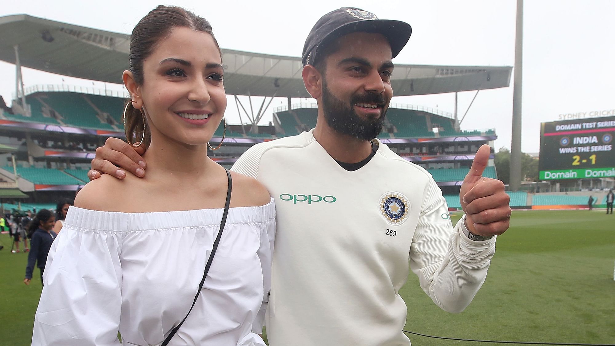 Indian captain Virat Kohli with his wife and Bollywood star Anushka Sharma after a historic Test series win in Australia.