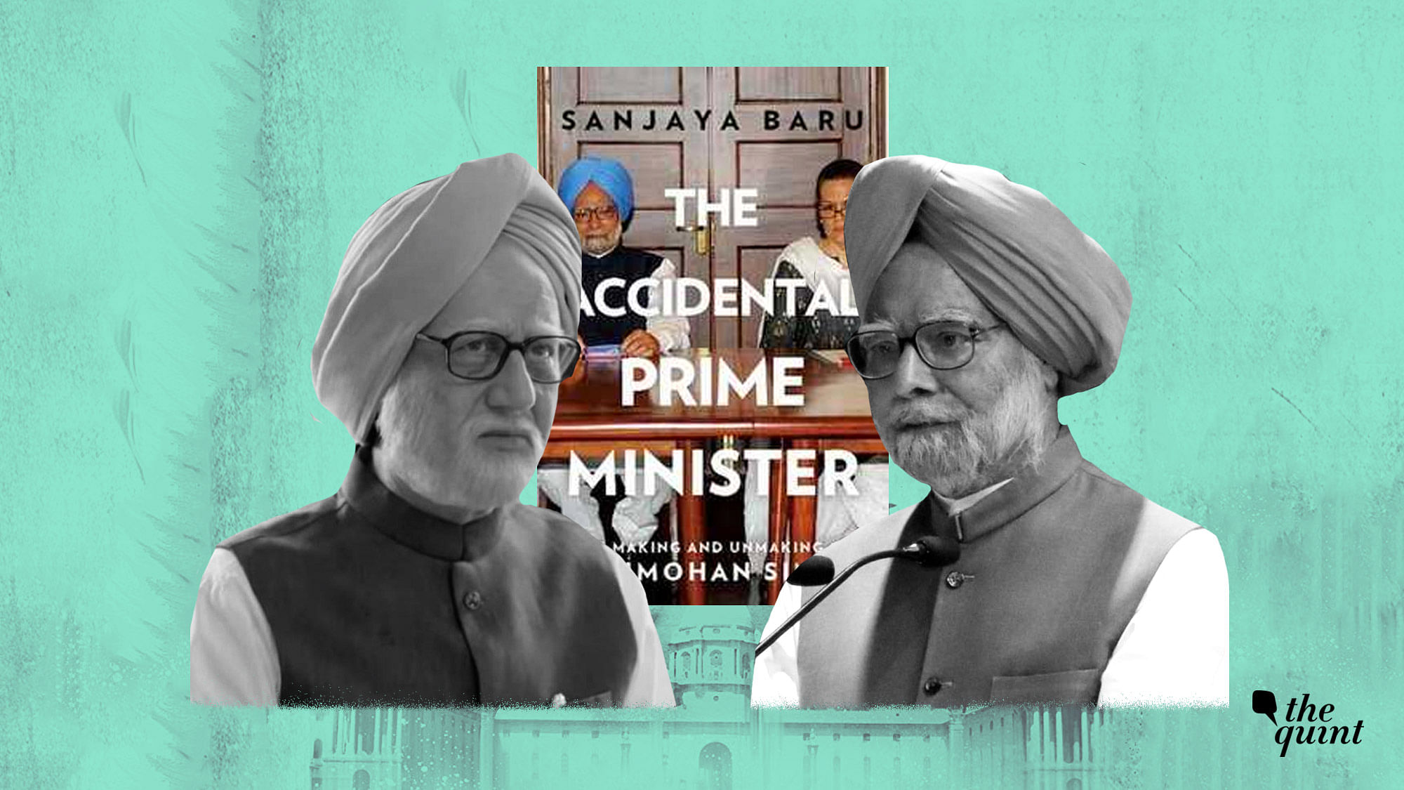 Dr Manmohan Singh (R)and Anupam Kher (L) as him in movie The Accidental Prime Minister.&nbsp;
