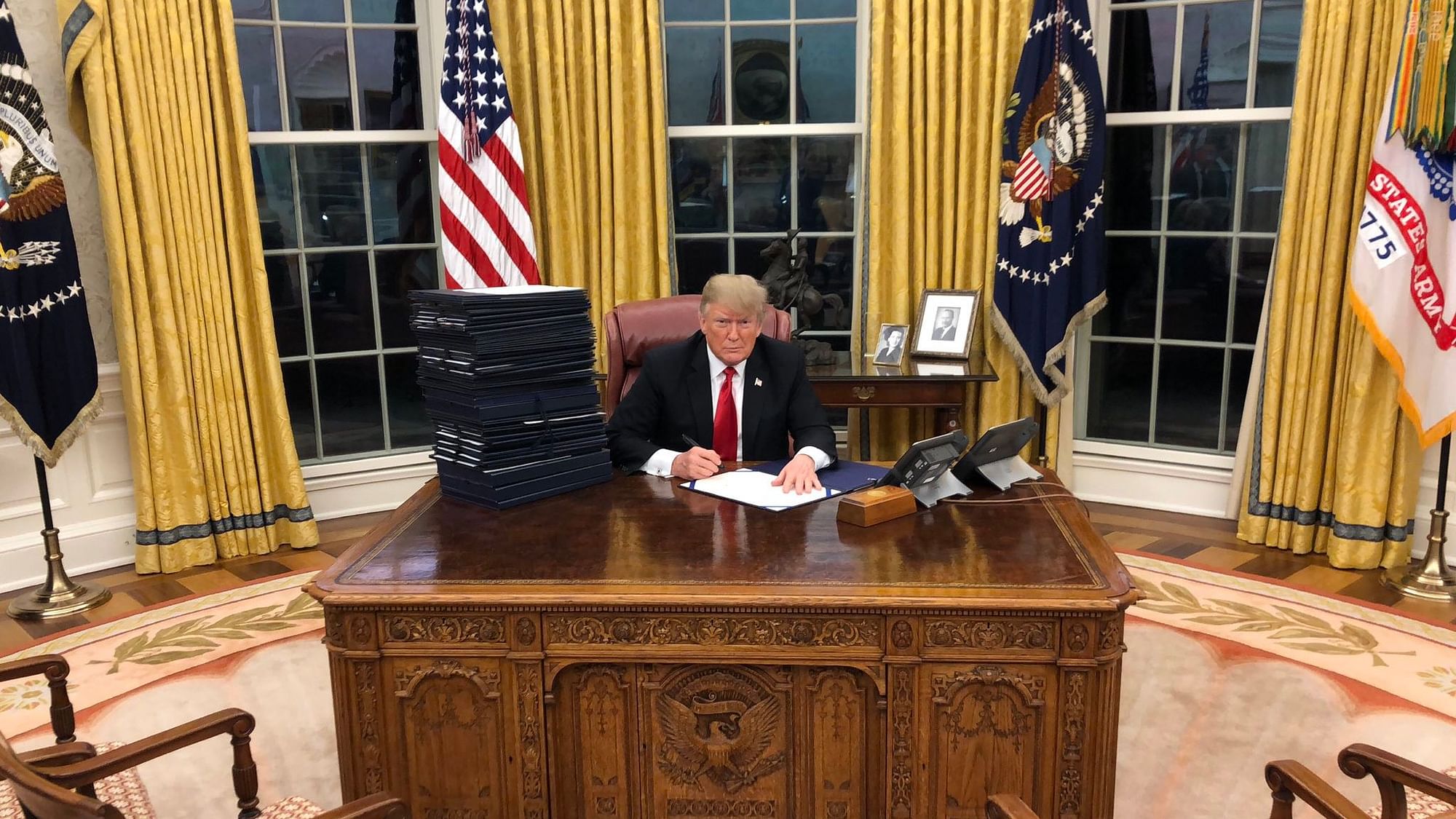 US President Donald Trump at the Oval Office. He warned Turkey of economic consequences if it hits the Kurds.