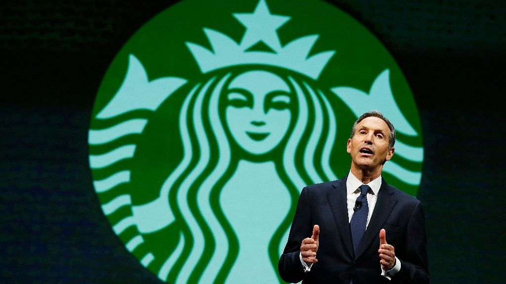 Starbucks CEO Howard Schultz speaks at the coffee company’s annual shareholders meeting in Seattle.&nbsp;