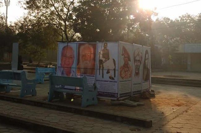 The temporary structure had portraits of anti-caste icons like Phule, Savitribai, Dr Ambedkar, Periyar, Ayyankali.