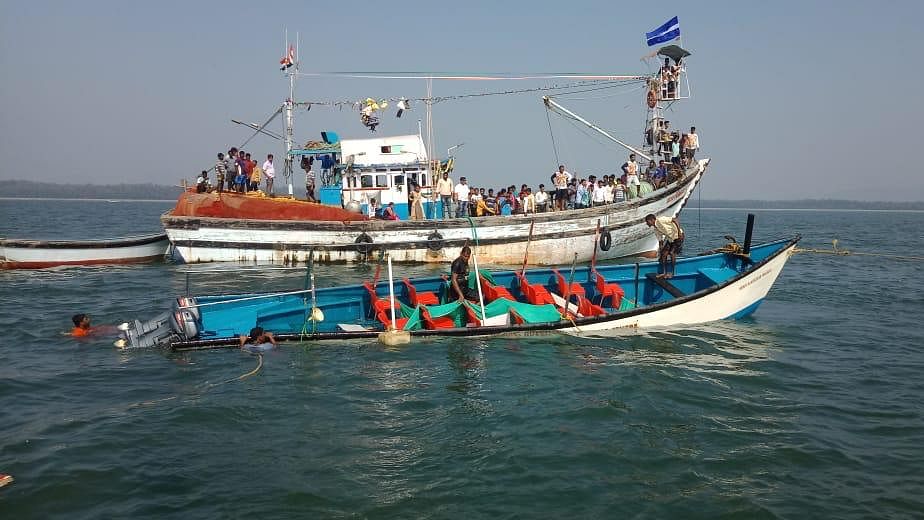 Rescue operations ongoing in Karnataka’s Karwar after a boat capsized.
