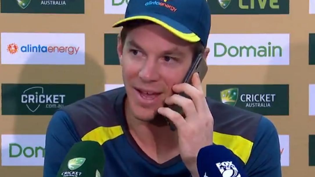 Australian captain Tim Paine’s press conference after Day 2 of the Sydney Test was interrupted by a phone call.