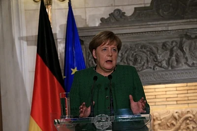 ATHENS, Jan. 10, 2019 (Xinhua) -- German Chancellor Angela Merkel speaks at a joint press conference with Greek Prime Minister Alexis Tsipras (not in the picture) in Athens, Greece, on Jan. 10, 2019. The European spirit has been strengthened through the management of common challenges and Europe will have a better future through cooperation and not nationalism, German Chancellor Angela Merkel said on Thursday at the start of a two-day visit to Athens. (Xinhua/Marios Lolos/IANS)