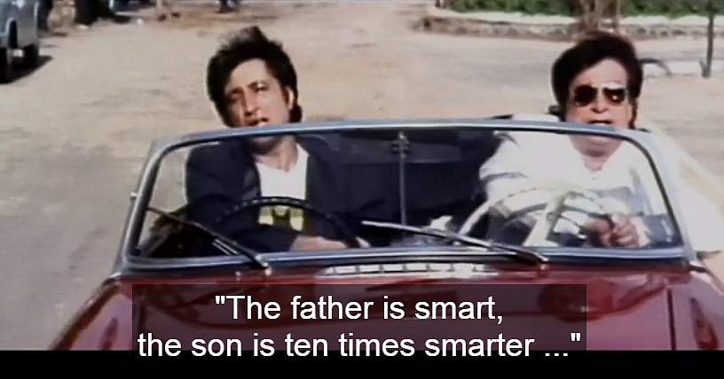 Kader Khan and Shakti Kapoor in <i>Baap Numbri Beta Dus Numbri.</i>