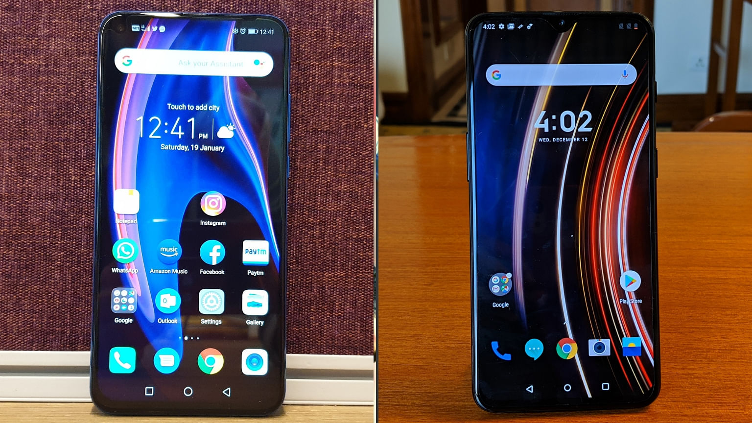 Honor View 20 (left) up against the OnePlus 6T (right).