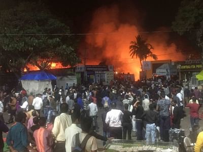 Hyderabad:  A fire breaks out at All India Industrial Exhibition in Hyderabad, on Jan 30, 2019. An unspecified number of people were injured in the stampede after the fire broke out after 9 p.m. from a stall, reportedly due to a short-circuit. (Photo: IANS)