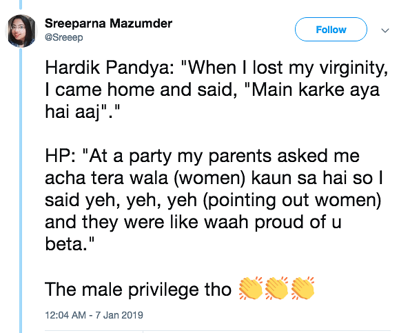 Twitterverse slammed Pandya for his “misogyny”, “racism’ and “obnoxious comments”.