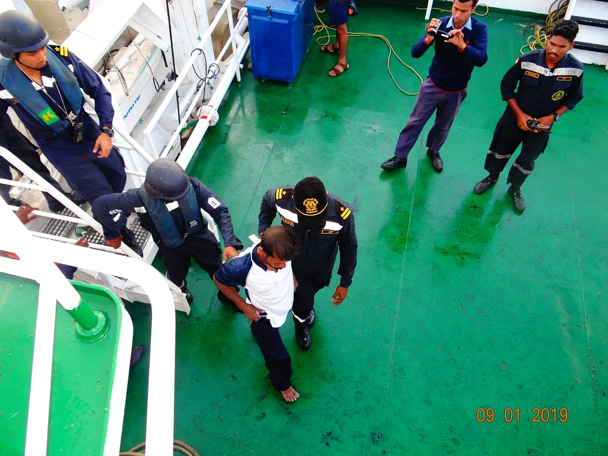 The CG ship found and rescued the 41-year-old, who had been in the water for nearly 8 hours.