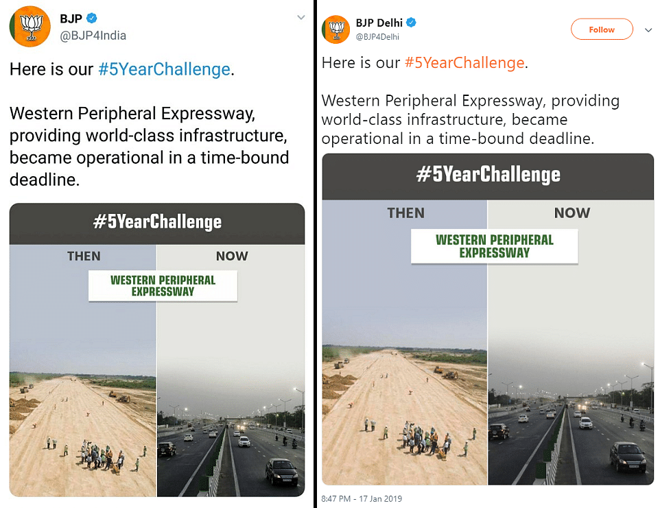 A recent BJP tweet showcasing the progress of the Western Peripheral Expressway used incorrect images.
