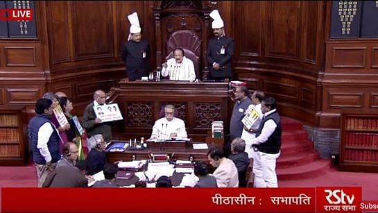 AIADMK MPs protest in Rajya Sabha on Cauvery issue.