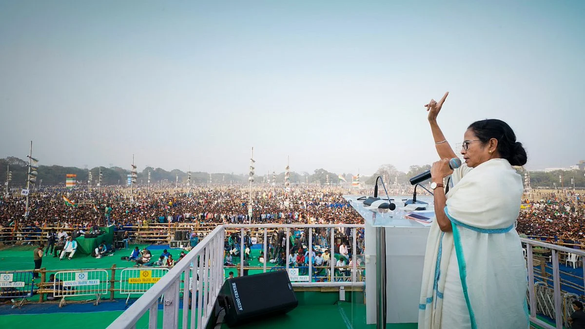 West Bengal Chief Minister Mamata Banerjee at United India Rally. 