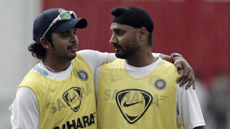 File picture of S Sreesanth and Harbhajan Singh at an India practice session.
