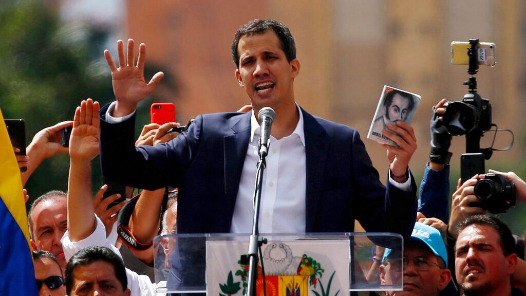Juan Guaido, head of Venezuela’s Opposition-run Congress, declared himself interim president of Venezuela, during a rally demanding President Nicolas Maduro’s resignation in Caracas on 23 January 2019.&nbsp;