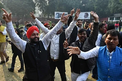 New Delhi: Congress workers celebrate after Congress President Rahul Gandhi appointed Priyanka Gandhi Vadra as party General Secretary in charge of eastern Uttar Pradesh; in New Delhi on Jan 23, 2019. (Photo: IANS)
