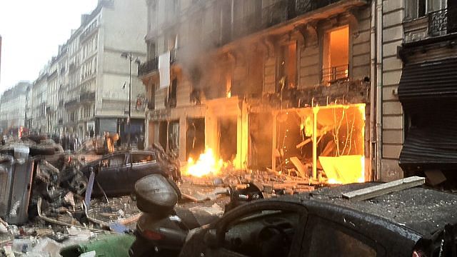 The blast was apparently caused by a gas leak at the bakery in north-central Paris on Saturday.