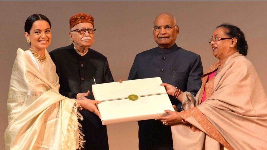 Kangana Ranaut, LK Advani, President Ram Nath Kovind and Savita Kovind after a special screening of <i>Manikarnika.</i>