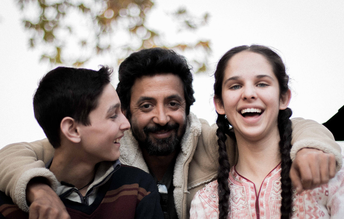 Ashvin Kumar with his actors from <i>No Fathers In Kashmir - </i>Shivam Raina and Zara Webb.