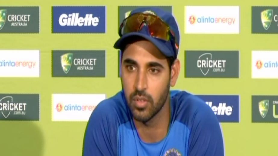 India’s Bhuvneshwar Kumar during the press conference ahead of the second ODI in Adelaide.&nbsp;