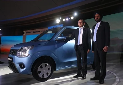 New Delhi: Maruti Suzuki India MD and CEO Kenichi Ayukawa and Senior Executive Director (Marketing and Sales) R.S. Kalsi at the launch of Big New WagonR in New Delhi, on Jan 23, 2019. (Photo: IANS)